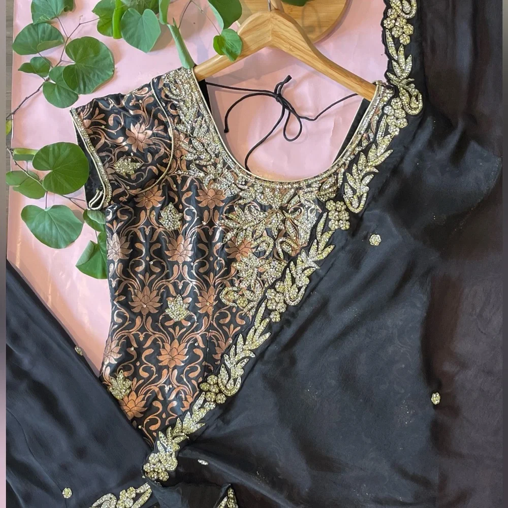 Copper and black Indian suit salwar kameez brocade suit Punjabi Pakistan - Picture 8 of 11